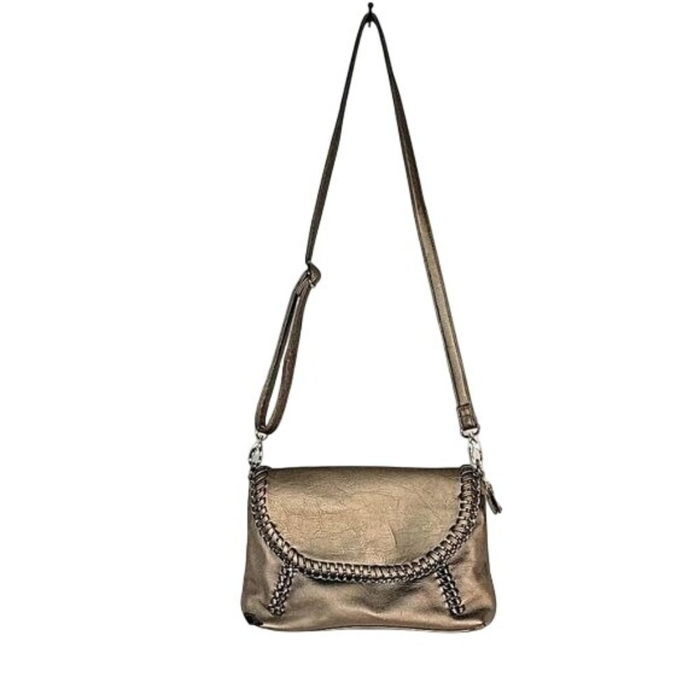 Charming Charlie Bronze Faux Leather Crossbody Bag With Chain Detail & Adjustabl